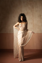 Load image into Gallery viewer, Predraped , baby pink , hand embroidered net & satin saree