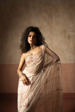 Load image into Gallery viewer, Predraped , baby pink , hand embroidered net & satin saree