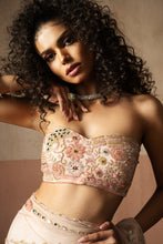 Load image into Gallery viewer, Predraped , baby pink , hand embroidered net & satin saree