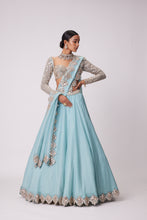 Load image into Gallery viewer, POWDER BLUE ORGANZA MIRROR EMBROIDERED LEHENGA SET