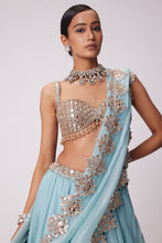 Load image into Gallery viewer, POWDER BLUE ORGANZA HAND EMBROIDERED LEHENGA SET