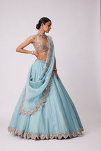 Load image into Gallery viewer, POWDER BLUE ORGANZA HAND EMBROIDERED LEHENGA SET