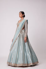 Load image into Gallery viewer, POWDER BLUE LINEAR EMBROIDERED LEHENGA SET
