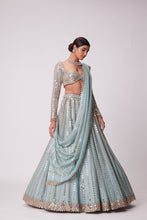 Load image into Gallery viewer, POWDER BLUE LINEAR EMBROIDERED LEHENGA SET