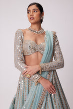 Load image into Gallery viewer, POWDER BLUE LINEAR EMBROIDERED LEHENGA SET
