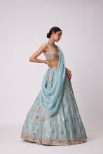 Load image into Gallery viewer, POWDER BLUE ORGANZA SEQUIN EMBROIDERED LEHENGA SET