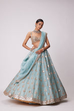 Load image into Gallery viewer, POWDER BLUE ORGANZA SEQUIN EMBROIDERED LEHENGA SET