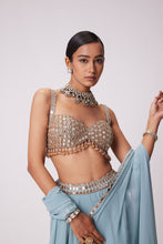 Load image into Gallery viewer, POWDER BLUE MIRROR EMBROIDERED LEHENGA PANTS SET