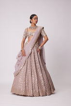 Load image into Gallery viewer, ASH PINK MIRROR FLOWER EMBROIDERED LEHENGA SET