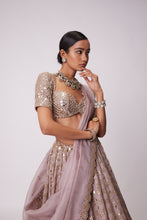 Load image into Gallery viewer, ASH PINK MIRROR FLOWER EMBROIDERED LEHENGA SET