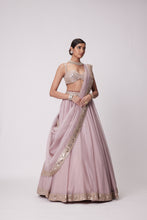 Load image into Gallery viewer, ASH PINK MIRROR HAND EMBROIDERED LEHENGA SET