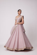Load image into Gallery viewer, ASH PINK MIRROR HAND EMBROIDERED LEHENGA SET