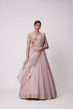 Load image into Gallery viewer, ASH PINK FLOWER BORDER ORGANZA LEHENGA SET