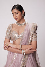 Load image into Gallery viewer, ASH PINK FLOWER BORDER ORGANZA LEHENGA SET