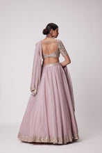 Load image into Gallery viewer, ASH PINK FLOWER BORDER ORGANZA LEHENGA SET