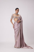 Load image into Gallery viewer, ASH PINK SATIN SAREE SET