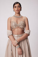 Load image into Gallery viewer, LIGHT BEIGE GEORGETTE LEHENGA PANTS SET