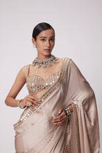 Load image into Gallery viewer, LIGHT BEIGE SATIN SAREE SET