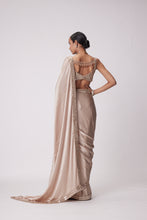 Load image into Gallery viewer, LIGHT BEIGE SATIN SAREE SET