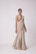 Load image into Gallery viewer, LIGHT BEIGE GEORGETTE PRE DRAPED SAREE SET