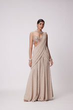 Load image into Gallery viewer, LIGHT BEIGE GEORGETTE PRE DRAPED SAREE SET