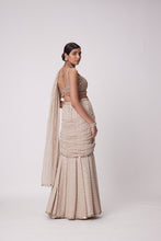 Load image into Gallery viewer, LIGHT BEIGE GEORGETTE PRE DRAPED SAREE SET