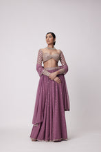 Load image into Gallery viewer, MUD MAUVE MIRROR EMBROIDERED LEHENGA PANTS SET