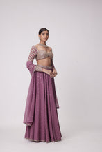 Load image into Gallery viewer, MUD MAUVE MIRROR EMBROIDERED LEHENGA PANTS SET