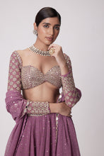 Load image into Gallery viewer, MUD MAUVE MIRROR EMBROIDERED LEHENGA PANTS SET