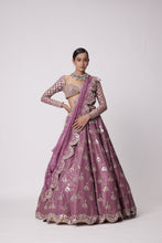 Load image into Gallery viewer, MUD MAUVE SEQUIN AND FLOWER EMBROIDERED LEHENGA SET
