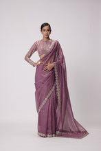 Load image into Gallery viewer, MUD MAUVE HAND EMBROIDERED SAREE SET