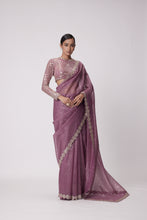 Load image into Gallery viewer, MUD MAUVE HAND EMBROIDERED SAREE SET