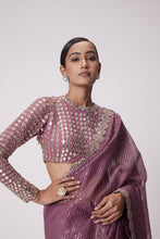 Load image into Gallery viewer, MUD MAUVE HAND EMBROIDERED SAREE SET