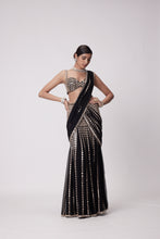 Load image into Gallery viewer, BLACK PRE DRAPED SAREE SET