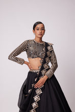 Load image into Gallery viewer, BLACK ORGANZA MIRROR EMBROIDERED LEHENGA SET