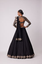 Load image into Gallery viewer, BLACK ORGANZA MIRROR EMBROIDERED LEHENGA SET
