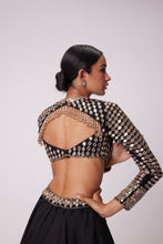 Load image into Gallery viewer, BLACK ORGANZA MIRROR EMBROIDERED LEHENGA SET