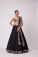 Load image into Gallery viewer, BLACK ORGANZA HAND EMBROIDERED LEHENGA SET