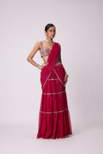 Load image into Gallery viewer, CRIMSON RED MULTI- TIER SEQUIN EMBROIDERED SAREE SET