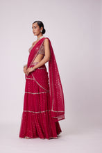 Load image into Gallery viewer, CRIMSON RED MULTI- TIER SEQUIN EMBROIDERED SAREE SET