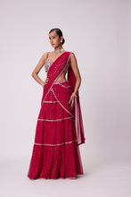 Load image into Gallery viewer, CRIMSON RED MULTI- TIER SEQUIN EMBROIDERED SAREE SET