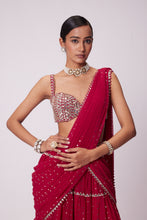 Load image into Gallery viewer, CRIMSON RED MULTI- TIER SEQUIN EMBROIDERED SAREE SET