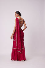Load image into Gallery viewer, CRIMSON RED MULTI- TIER SEQUIN EMBROIDERED SAREE SET