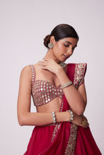 Load image into Gallery viewer, CRIMSON RED ORGANZA HAND EMBROIDERED LEHENGA SET