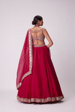 Load image into Gallery viewer, CRIMSON RED ORGANZA HAND EMBROIDERED LEHENGA SET