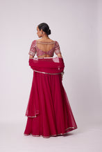 Load image into Gallery viewer, CRIMSON RED GEORGETTE LEHENGA PANTS SET