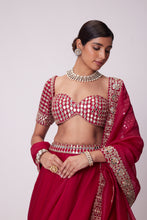 Load image into Gallery viewer, CRIMSON RED ORGANZA MIRROR LEHENGA SET