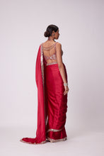 Load image into Gallery viewer, CRIMSON RED SATIN SAREE SET