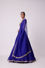 Load image into Gallery viewer, PERSIAN BLUE LINEAR MIRROR EMBROIDERED LEHENGA SET