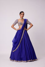 Load image into Gallery viewer, PERSIAN BLUE ORGANZA HAND EMBROIDERED LEHENGA SET